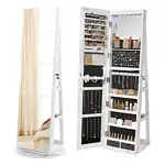 SONGMICS 6 LEDs Lockable Mirror Jewelry Cabinet, 360° Swivel Jewelry Organizer