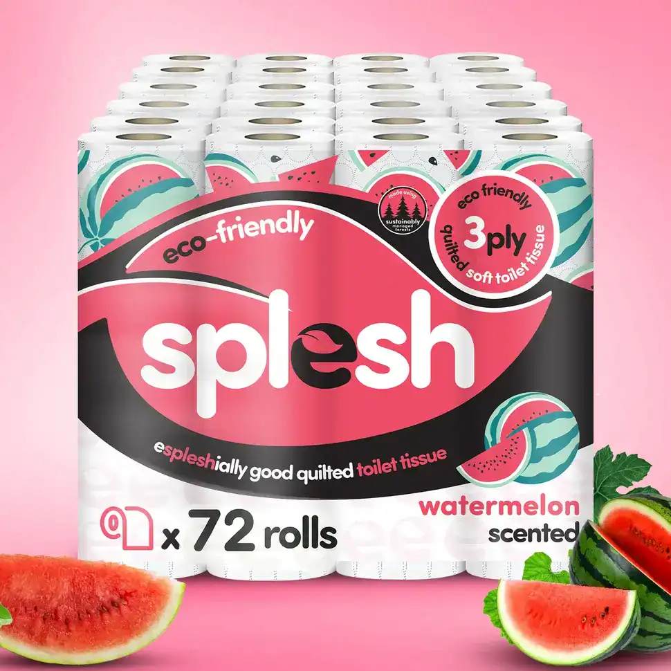Watermellon_72_rolls__scent Splesh by Cusheen Toilet Roll 72 Rolls - Watermelon Scent Bulk Family Pack - Image 1